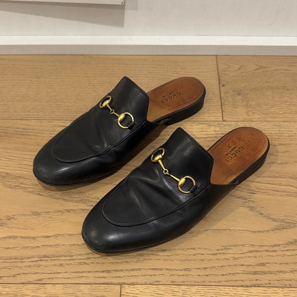 Gucci Black Leather Princetown Mules. Womens Size 39 - Picture 2 of 4